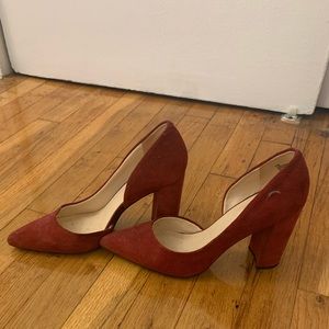 Nine West red suede pointy heels